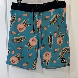 RVCA Blue and Pink Patterned Board Shorts